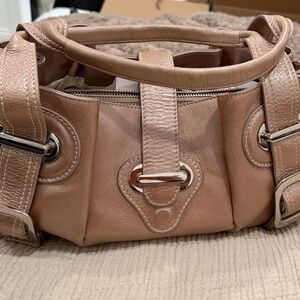Stylish Italian Leather Tan Handbag with Silver Accents
